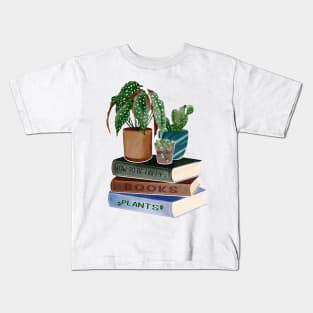 Plants on stack of books Kids T-Shirt